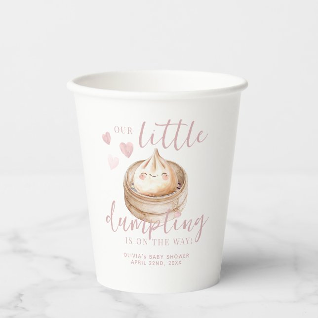 Little Dumpling Pink Watercolor Baby Shower Paper  Paper Cups (Front)