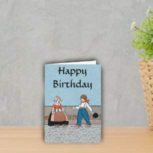 Little Dutch Girl Boy Traditional Dress Birthday Card