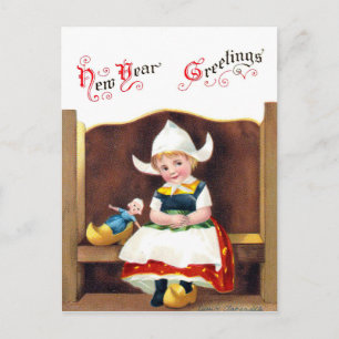 Little Dutch Girl Vintage Christmas Greeting Postcard