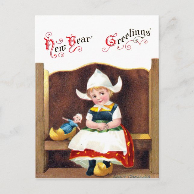 Little Dutch Girl Vintage Christmas Greeting Postcard (Front)
