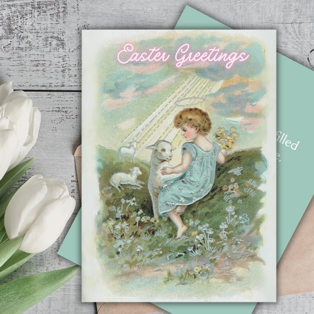 Little Easter Angel With Lambs Custom Easter Holiday Card (Little Easter Angel With Lambs Custom Easter Holiday Card)