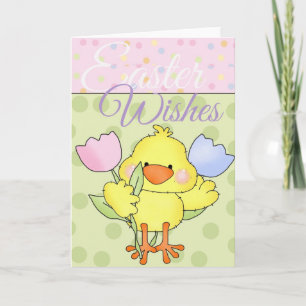 Little Easter Chick with Flower Easter Wishes Card