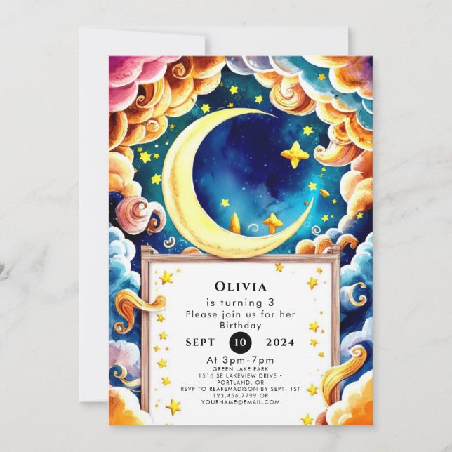 Little Editable Moon Birthday Invitation (Front)