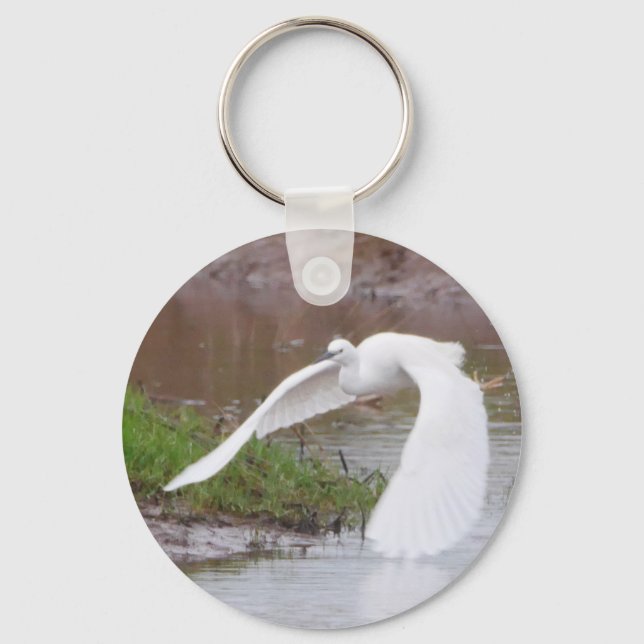 Little Egret in Flight Key Ring (Front)