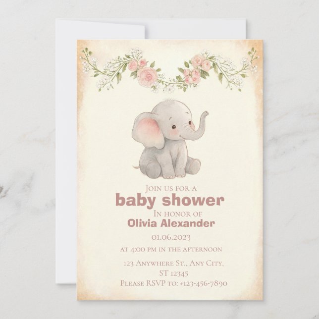 Little Elephant Baby Shower Invitation  (Front)