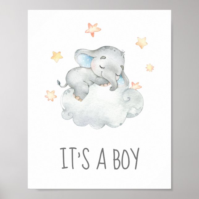 Little Elephant Baby Shower It's a Boy Sign (Front)