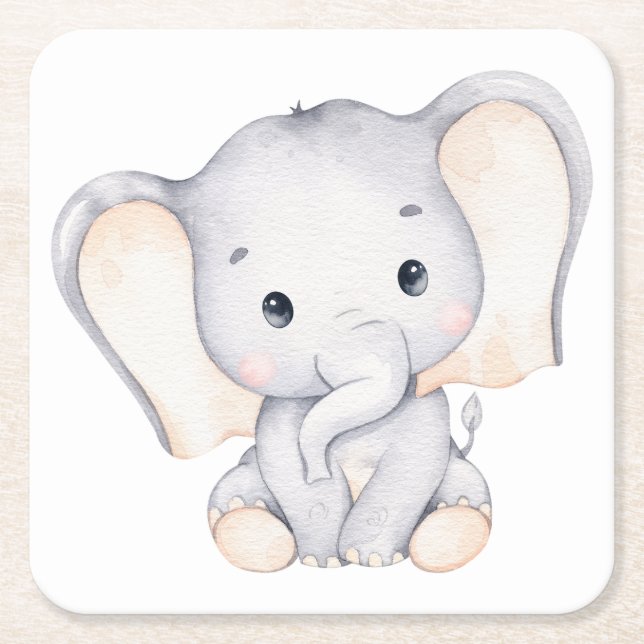 Little Elephant Baby Shower Square Square Paper Coaster (Front)