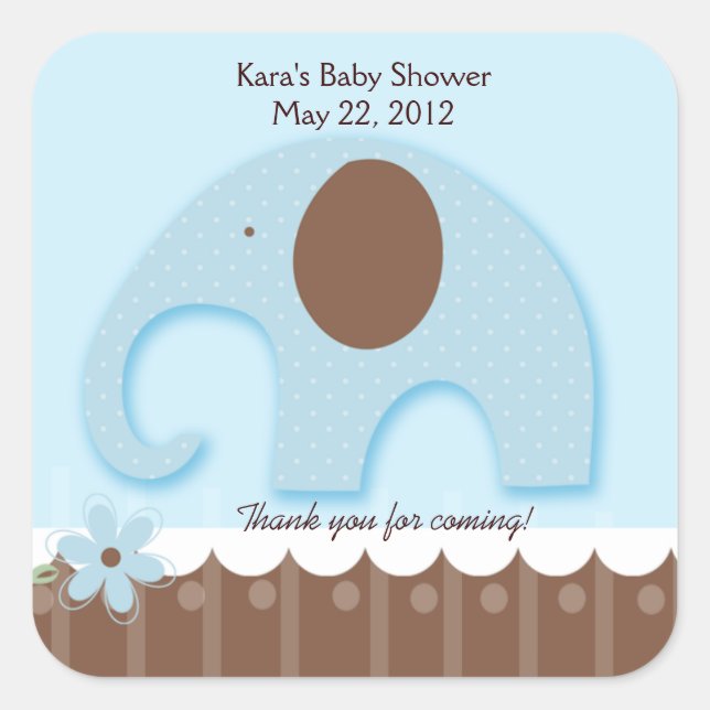 Little Elephant Blue SQUARE Favour Sticker (Front)