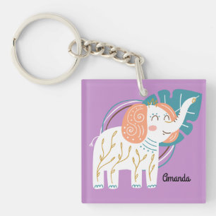Little Elephant Boho Custom Name Key Ring
