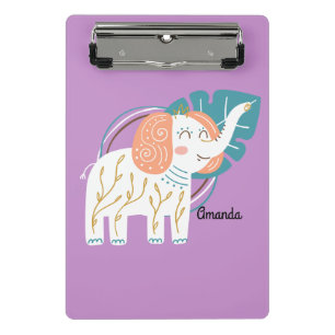 Little Elephant Boho Custom Name Mini Clipboard