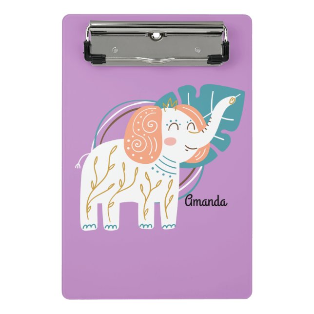 Little Elephant Boho Custom Name Mini Clipboard (Front)