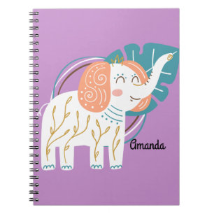 Little Elephant Boho Custom Name Notebook