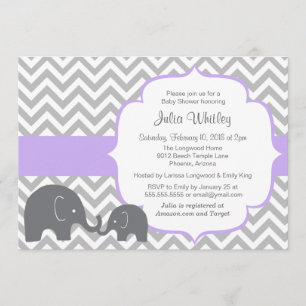 Little Elephant Chevron Editable Colour Baby Showe Invitation