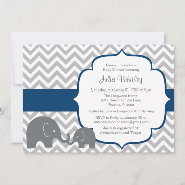 Little Elephant Chevron Editable Colour Baby Showe Invitation (Front)