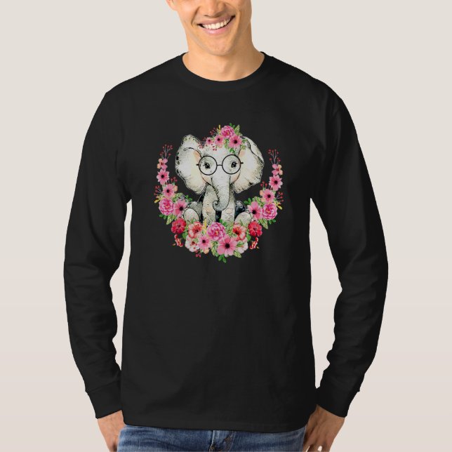 Little Elephant Cute Floral Animal Kids Girls Boys T-Shirt (Front)