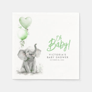 Little Elephant Cute Green and Grey Baby Shower Napkin
