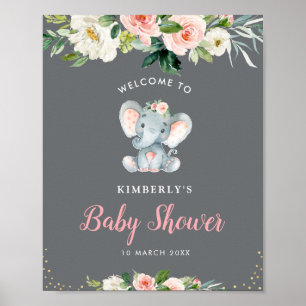 Little elephant floral baby shower welcome sign