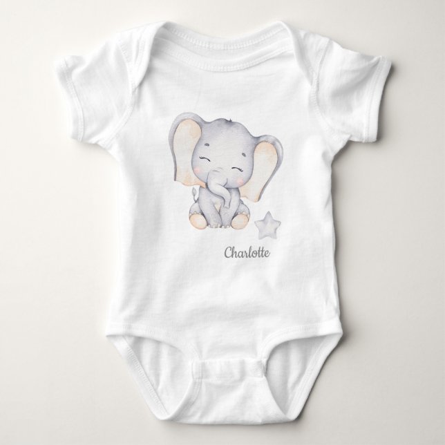 Little Elephant & Flower Baby Bodysuit (Front)