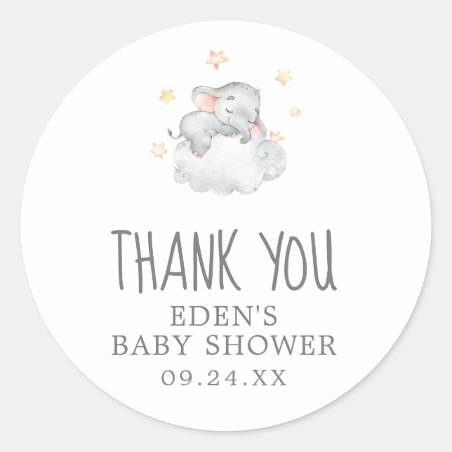 Little Elephant Girl Baby Shower Thank You Favour Classic Round Sticker (Front)