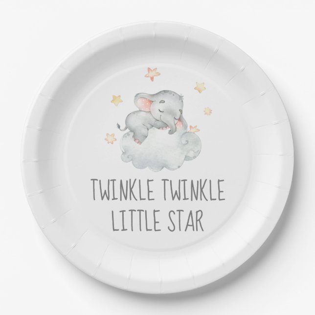 Little Elephant Girl Twinkle Twinkle Little Star Paper Plate (Front)