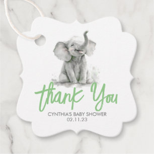 Little Elephant Green Grey Baby Shower Thank You Favour Tags