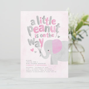 Little Elephant Pink and Grey Girl Baby Shower Invitation
