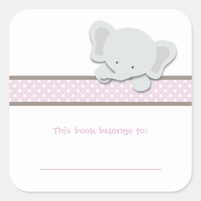 Little Elephant {Pink} | Bookplates Square Sticker (Front)