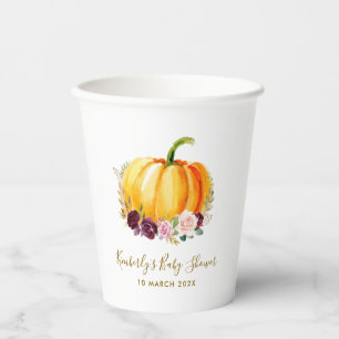Little elephant pumpkin floral baby shower paper cups