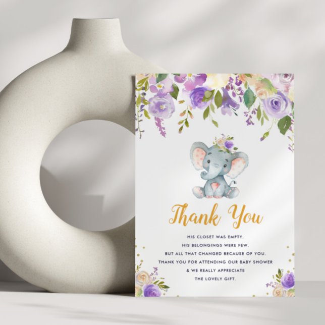 little elephant purple baby shower thank you card (Creator Uploaded)