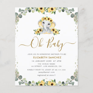 little elephant sunflower baby shower invitation