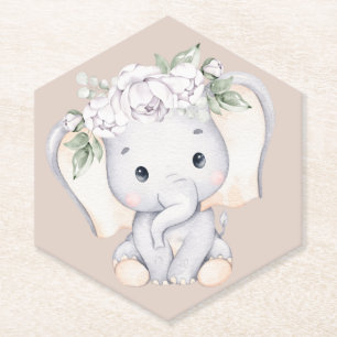 Little Elephant Watercolor Baby Shower  Paper Coaster