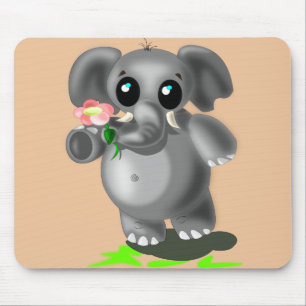 Little Elephant with Flower Mouse Pad - Your Colou