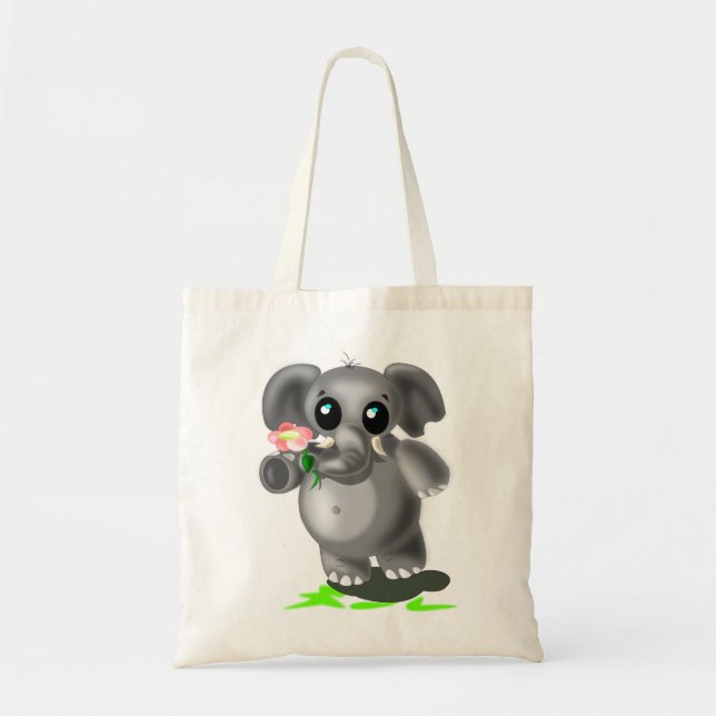 Little Elephant with Flower Tote Bag (Front)