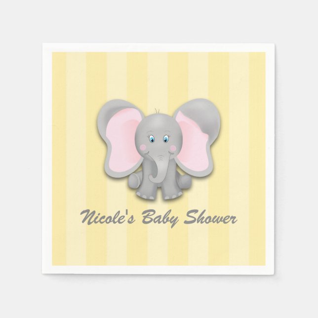 Little Elephant Yellow Baby Shower Party Napkin (Front)