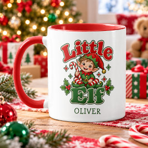 Little Elf Candy Cane Christmas Kids Name Mug