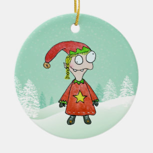 Little Elf Girl Ceramic Tree Decoration