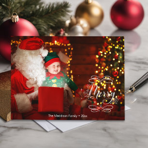 Little Elf Sees Santa Merry Holiday Greeting Card