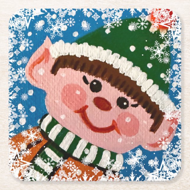 Little Elf  Square Paper Coaster (Front)