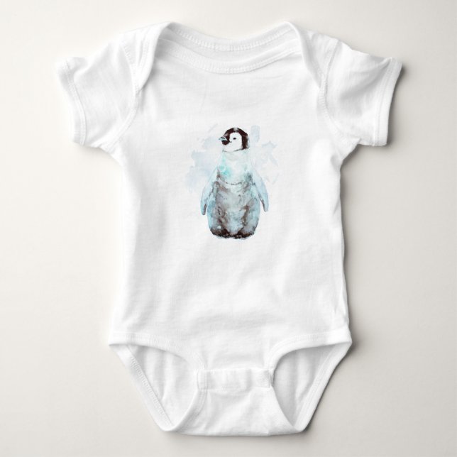 Little Emperor Penguin Watercolor Baby Bodysuit (Front)