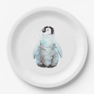 Little Emperor Penguin Watercolor Paper Plate
