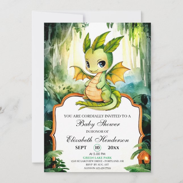 Little Enchanted Dragon Baby Shower Invitation (Front)
