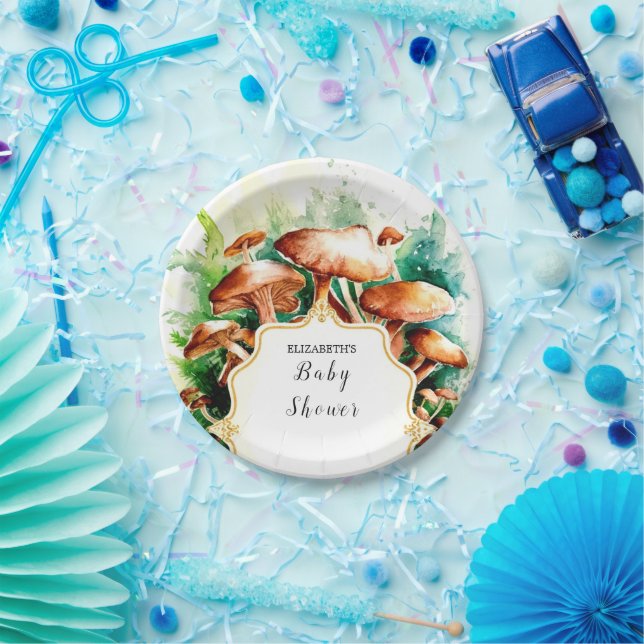 Little Enchanted Mushroom Baby Shower Paper Plate (Party)