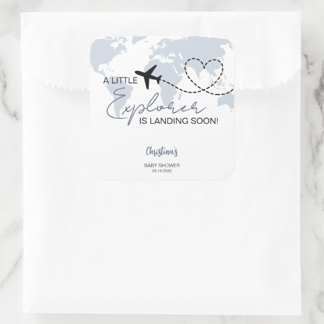 Little Explorer Adventure Blue Baby Shower Square Sticker (Bag)