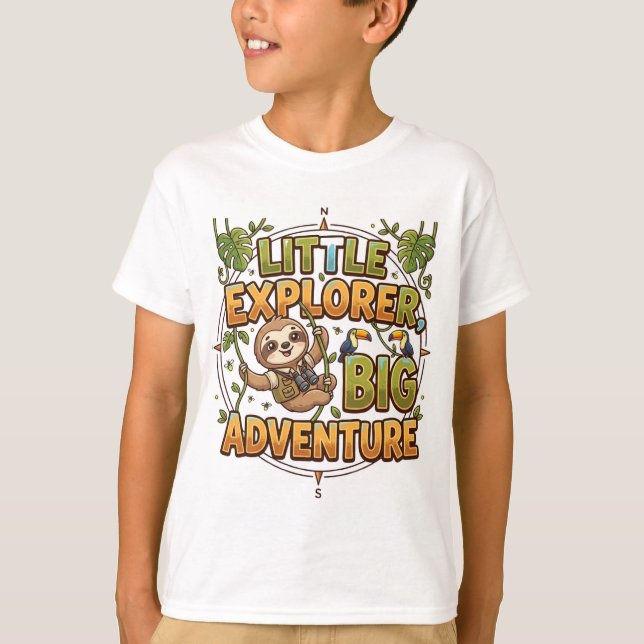 Little Explorer Big Adventure Cute Sloth T-Shirt  (Front)