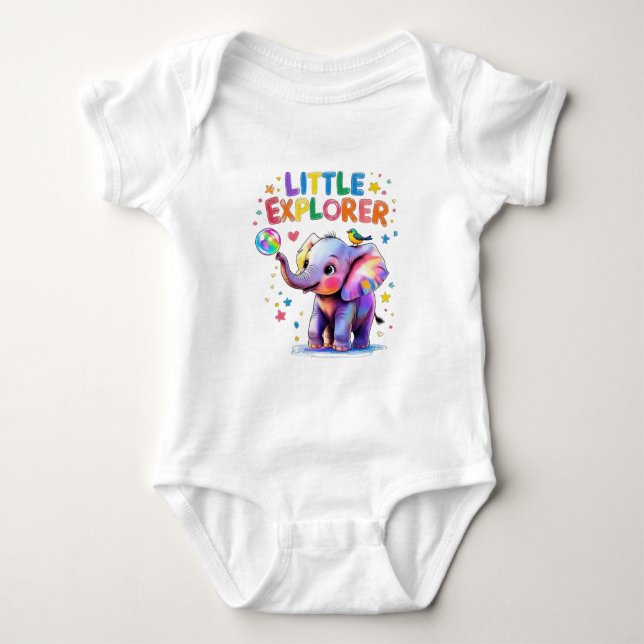 Little Explorer Crayon Style Baby Elephant Baby Bodysuit (Front)