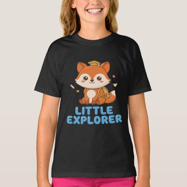 Little Explorer Cute Fox with Backpack & Cap Kids  T-Shirt (Front)