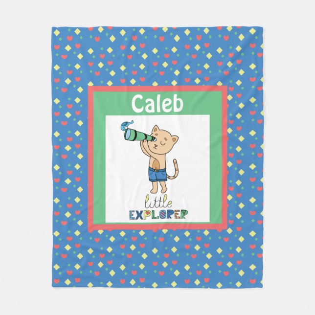Little Explorer, Cute Personalised Kid's Fleece Bl Blanket (Front)