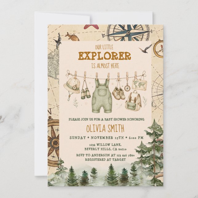 Little Explorer is Almost Here Baby Shower Invitation (Front)