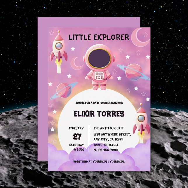 Little Explorer Modern Purple Baby Shower  Invitation (Creator Uploaded)