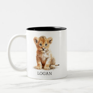 Little Explorer - Personalised Lion Cub Two-Tone Coffee Mug